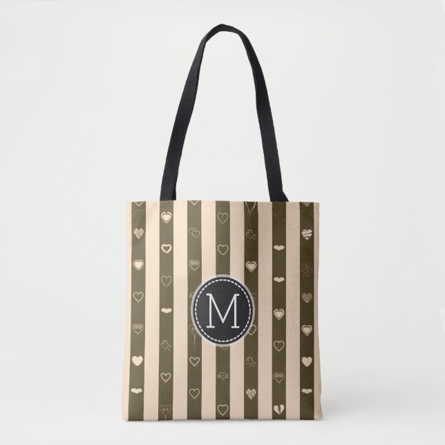 Monogram Donkey Brown Stripes Modern Heart Pattern Tote Bag (Front)