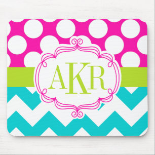 Monogram Dots and Chevron Personalised Mouse Pad