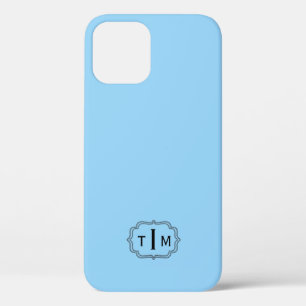 Monogram Double Frame on Cool Medium Blue iPhone 12 Pro Case