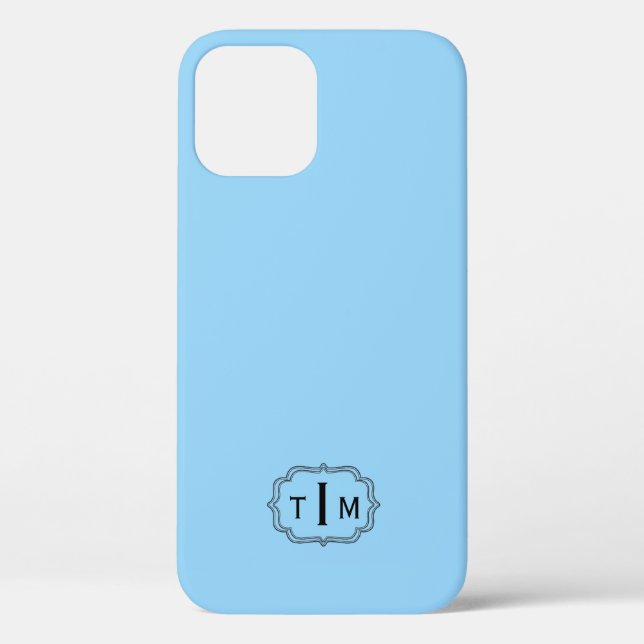 Monogram Double Frame on Cool Medium Blue Case-Mate iPhone Case (Back)
