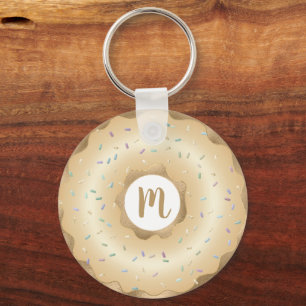 Monogram doughnut gold foil script girly luxury key ring