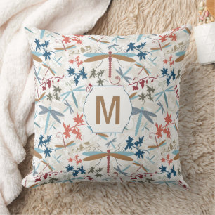 Monogram Dragonfly Pattern Multi Coloured Pillow