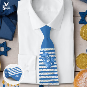 Monogram Dreidels Stripes Hanukkah Tie