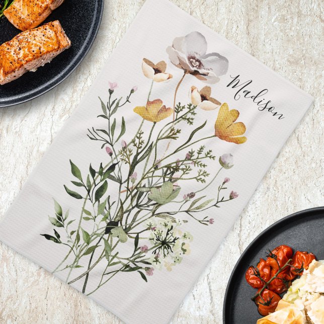 Monogram Dried Wildflower Bouquet Tea Towel (In situ Kitchen table)