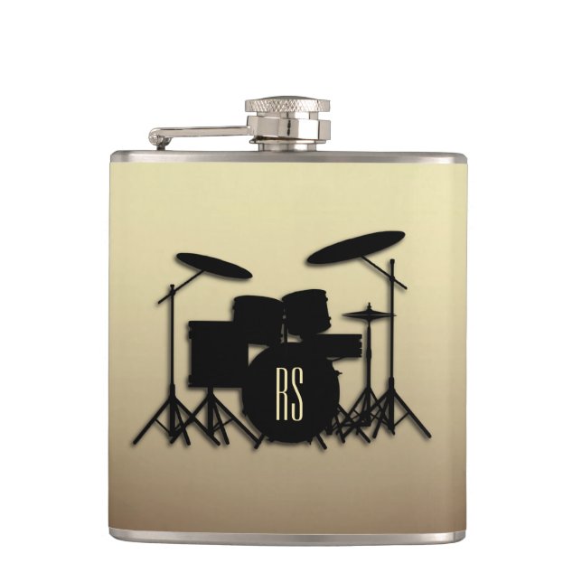 Monogram Drum Set Antique Gold Hip Flask (Front)