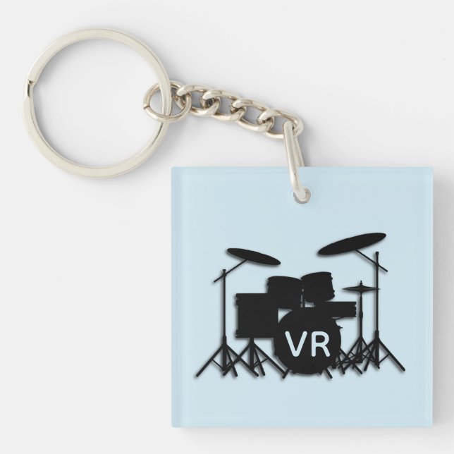 Monogram Drum Set Case  Silver Plated Necklace Key Ring (Front)