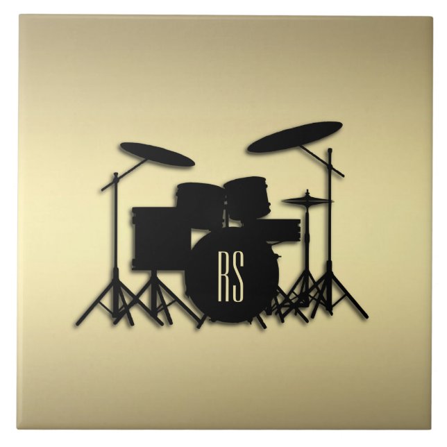Monogram Drum Set Gold Ceramic Tile (Front)