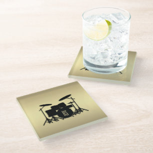 Monogram Drum Set Gold Glass Coaster