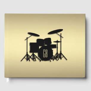 Monogram Drum Set Gold Guest Book