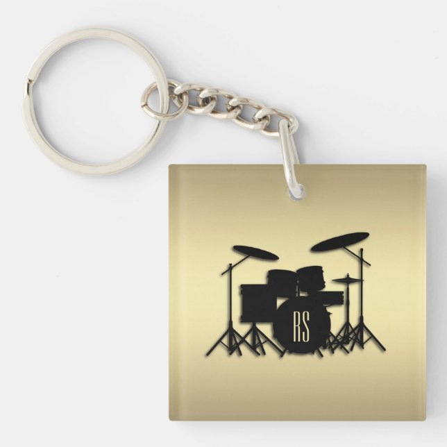 Monogram Drum Set Gold Key Ring (Front)