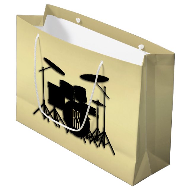 Monogram Drum Set Gold Large Gift Bag (Front Angled)