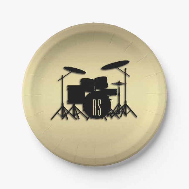 Monogram Drum Set Gold Paper Plate (Front)