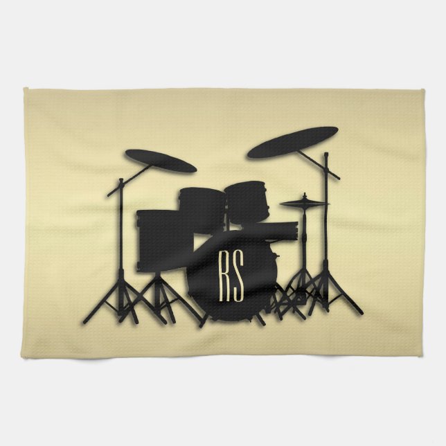 Monogram Drum Set Gold Tea Towel (Horizontal)