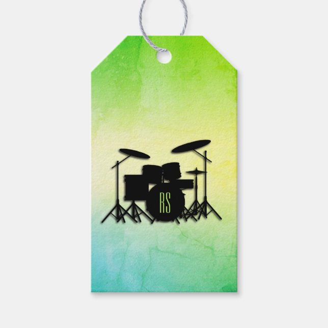 Monogram Drum Set Green Gift Tags (Front)