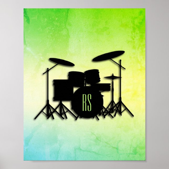 Monogram Drum Set Green Poster (Front)