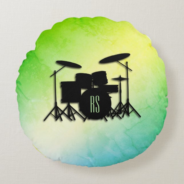 Monogram Drum Set Green Round Cushion (Front)