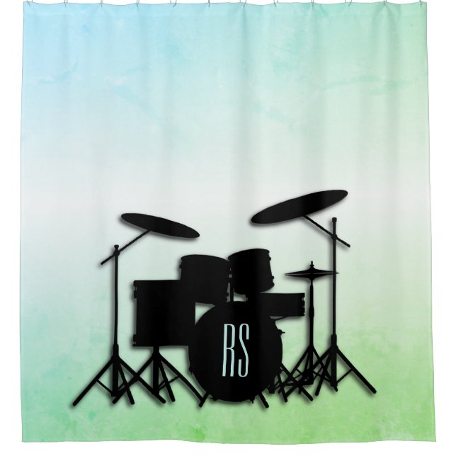 Monogram Drum Set Green Shower Curtain (Front)