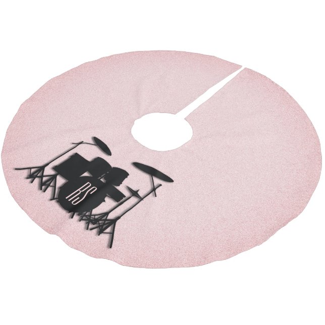 Monogram Drum Set Music Design Pink  Brushed Polyester Tree Skirt (Angled)