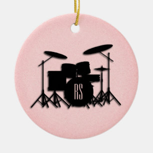 Monogram Drum Set Music Design Pink  Ceramic Ornament