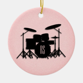 Monogram Drum Set Music Design Pink  Ceramic Ornament