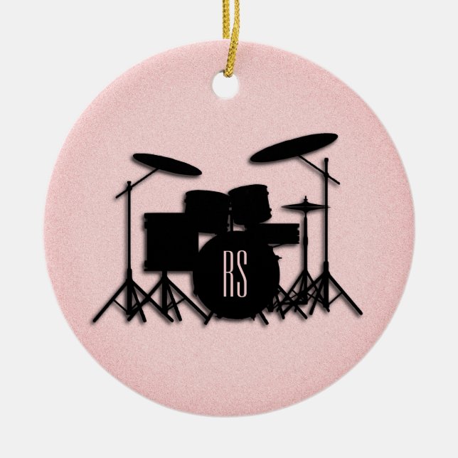 Monogram Drum Set Music Design Pink  Ceramic Ornament (Front)