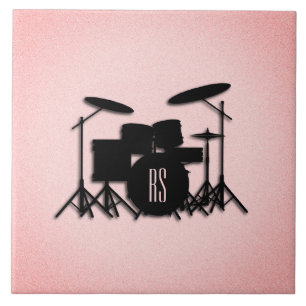 Monogram Drum Set Music Design Pink  Ceramic Tile