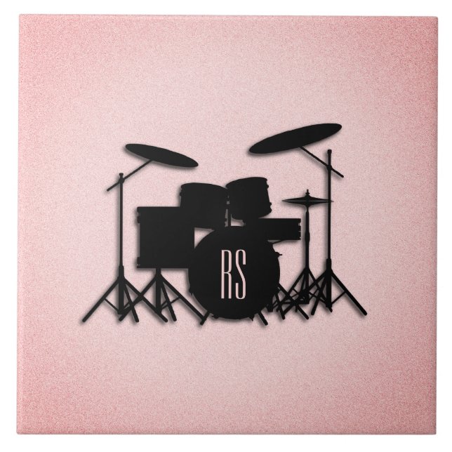 Monogram Drum Set Music Design Pink  Ceramic Tile (Front)