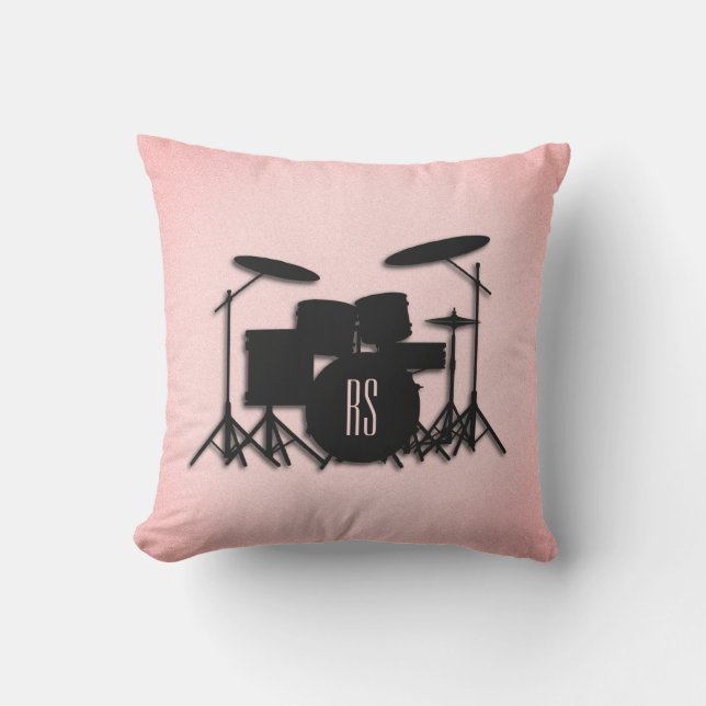 Monogram Drum Set Music Design Pink  Cushion (Front)