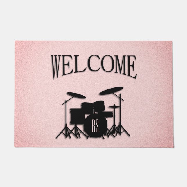 Monogram Drum Set Music Design Pink  Doormat (Front)