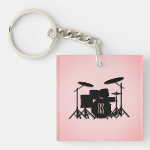Monogram Drum Set Music Design Pink Key Ring