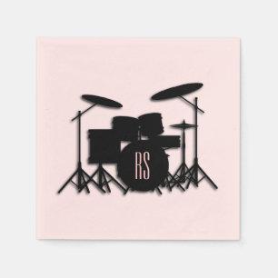 Monogram Drum Set Music Design Pink Napkin