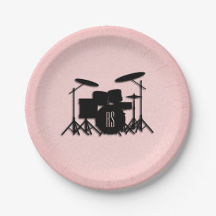Monogram Drum Set Music Design Pink  Paper Plate