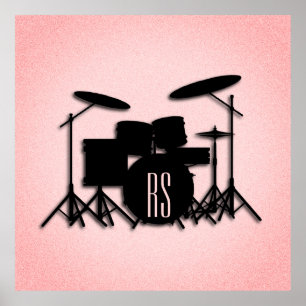 Monogram Drum Set Music Design Pink  Poster