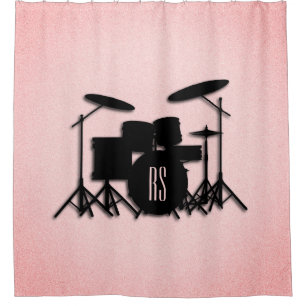 Monogram Drum Set Music Design Pink Shower Curtain