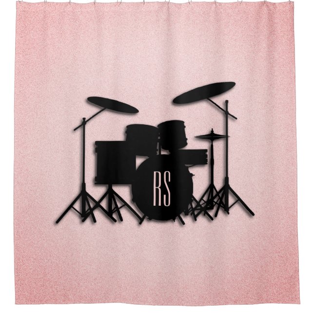 Monogram Drum Set Music Design Pink Shower Curtain (Front)