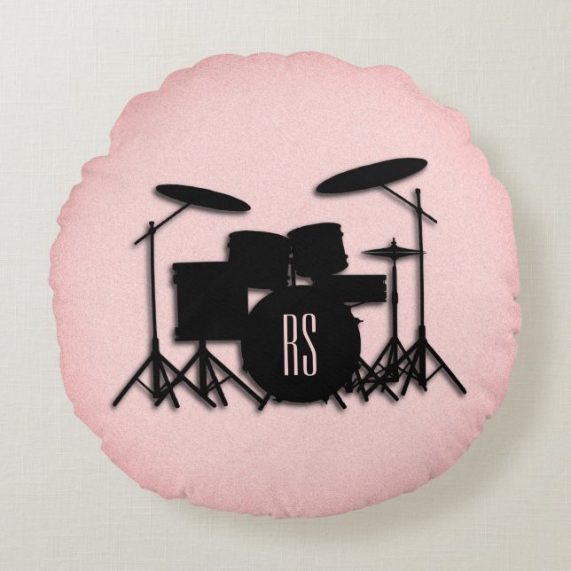 Monogram Drum Set Music Design  Round Cushion (Front)