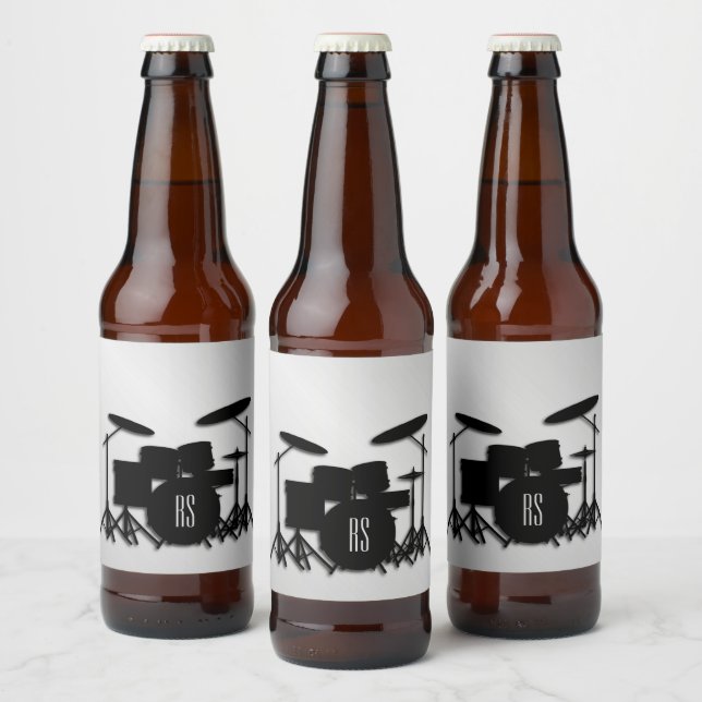 Monogram Drum Set Silver Beer Bottle Label (Bottles)