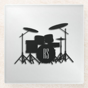 Monogram Drum Set Silver Glass Coaster