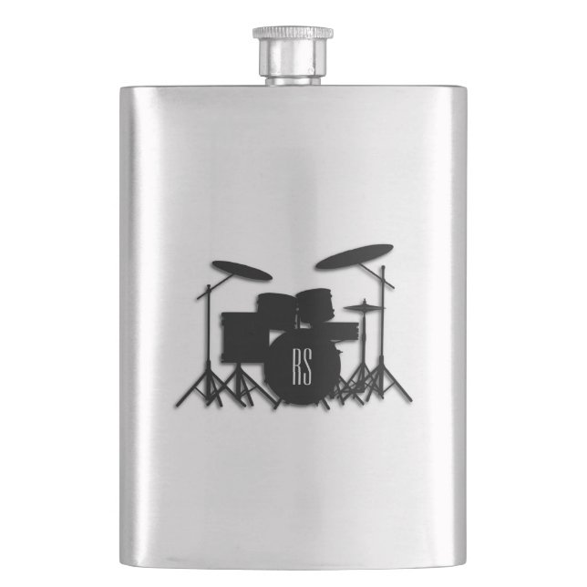 Monogram Drum Set Silver Hip Flask (Front)