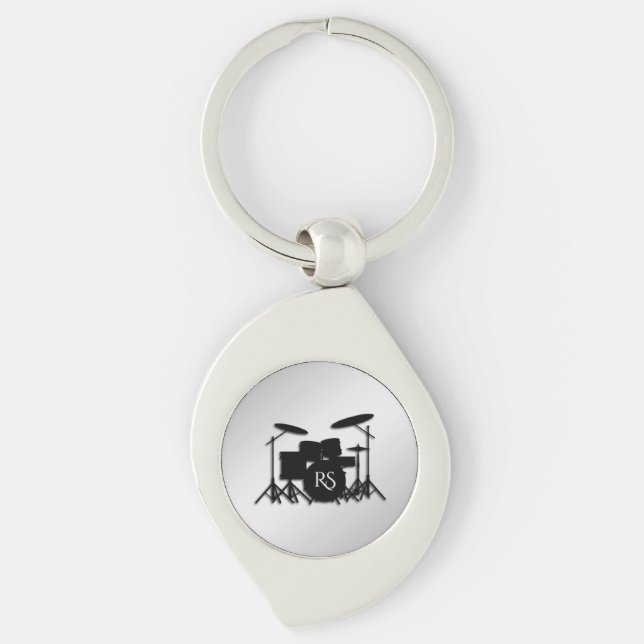 Monogram Drum Set Silver Key Ring (Front)