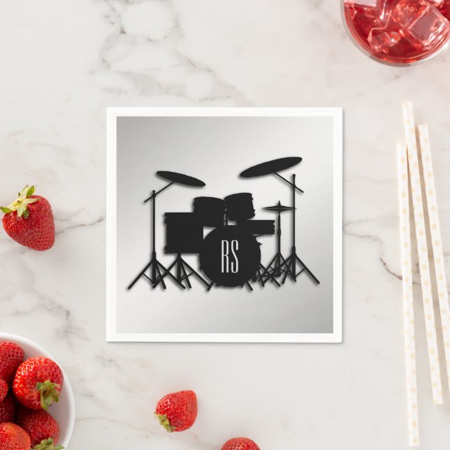 Monogram Drum Set Silver Napkin (Insitu)