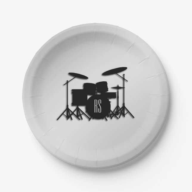 Monogram Drum Set Silver Paper Plate (Front)