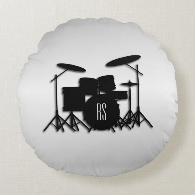 Monogram Drum Set Silver Round Cushion (Front)