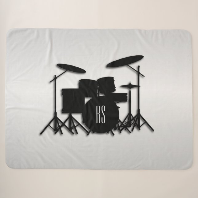 Monogram Drum Set Silver Sherpa Blanket (Front (Horizontal))