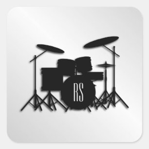 Monogram Drum Set Silver Square Sticker