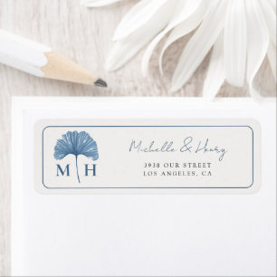 Monogram Dusty Blue Botancial Watercolor Wedding Return Address Label