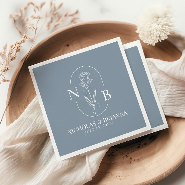 Monogram Dusty Blue Minimalist Elegant Wedding Napkin (Creator Uploaded)