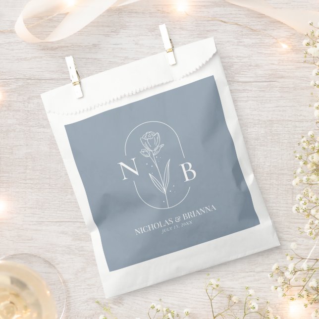 Monogram Dusty Blue Minimalist Modern Wedding Favour Bag (Clipped)