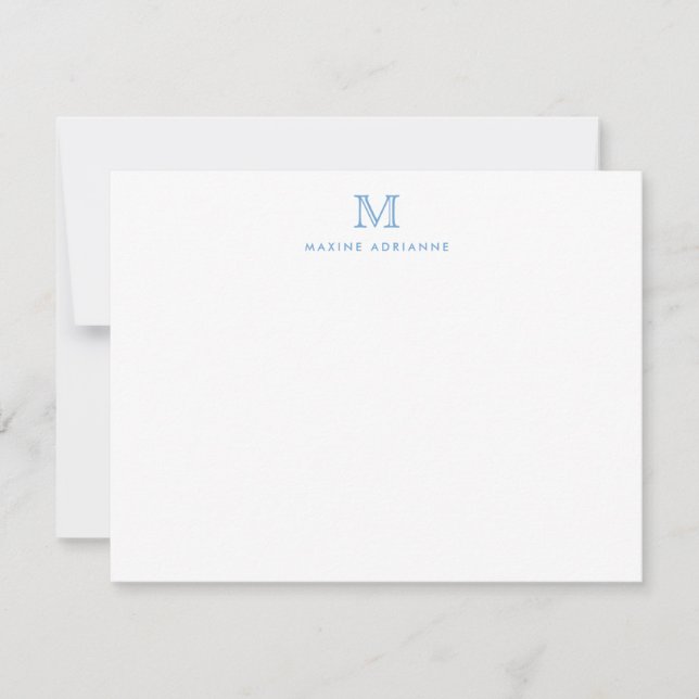 Monogram Dusty Blue Simple Classic Formal Elegant Card (Front)