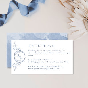 Monogram Dusty Blue Watercolor Wedding Reception Enclosure Card